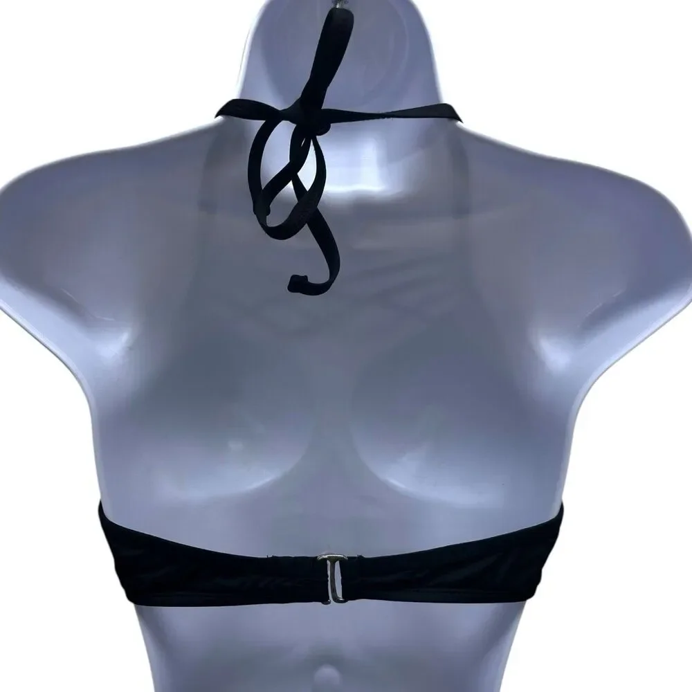 Mossimo Women's Size M Black Halter Bikini Swim Top Padded Crisscross‎ Front